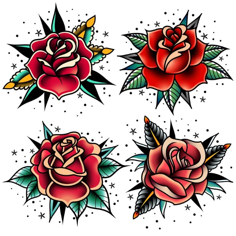 Variantes de tatouage de rose old school